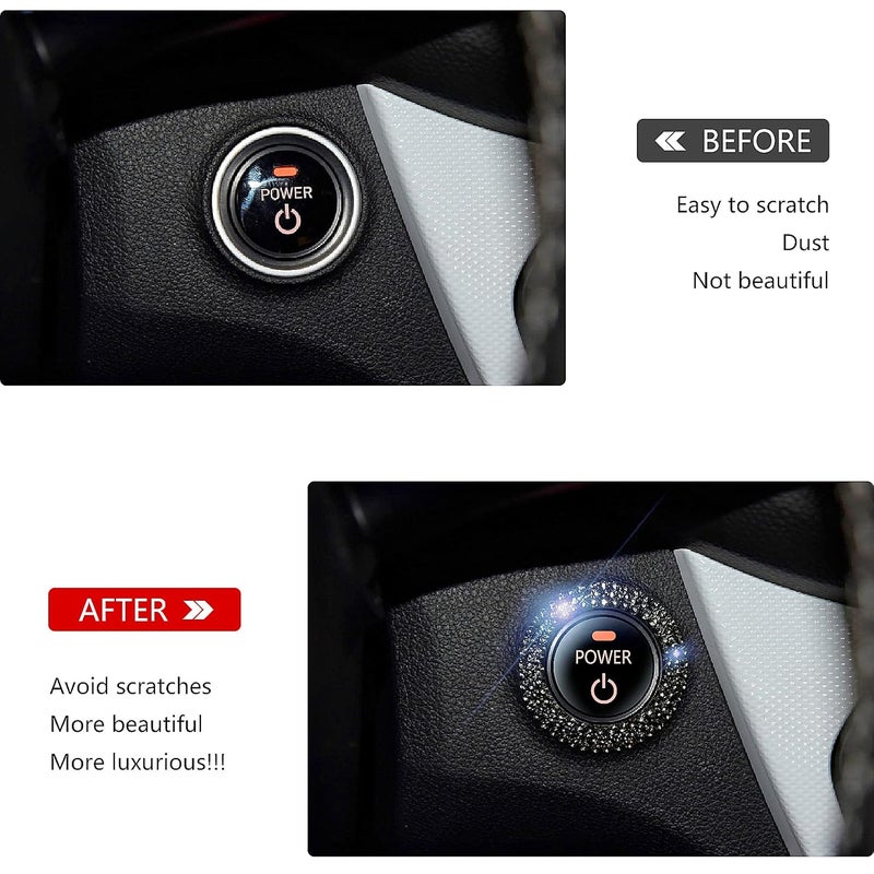 Murimt Bling Car Button Start Button Cover/Sticker for Wowen, Car Engine Start Stop Trim Ring, Shiny Crystal Rhinestone Key Ignition and Knob Ring (Diamond Black)… - Image 2